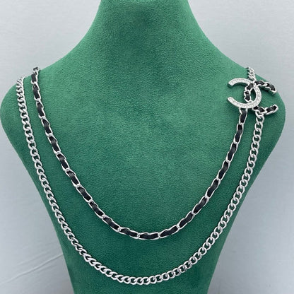 CC Black Leather Chain Necklace