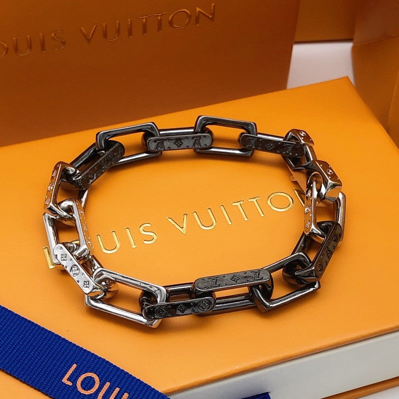 Louis Monogram Black Gold Chain Bracelet