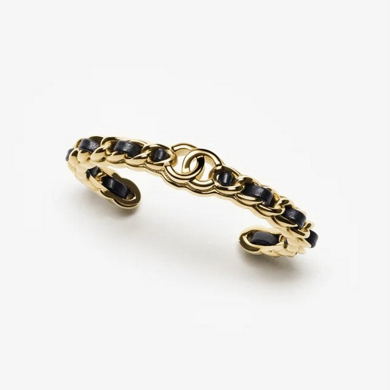 CC Black Leather Cuff Bracelet