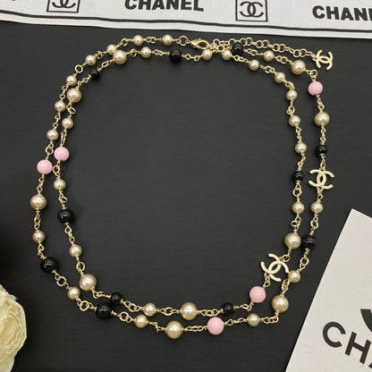 CC Black & Pink Pearl Long Necklace
