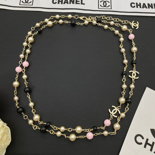 CC Black & Pink Pearl Long Necklace