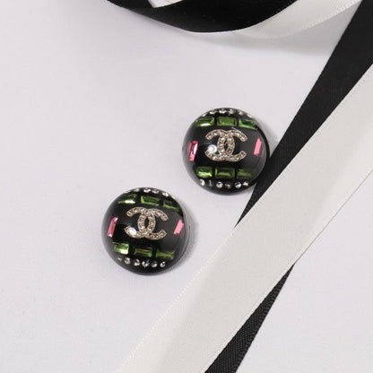 CC Black Round Earrings