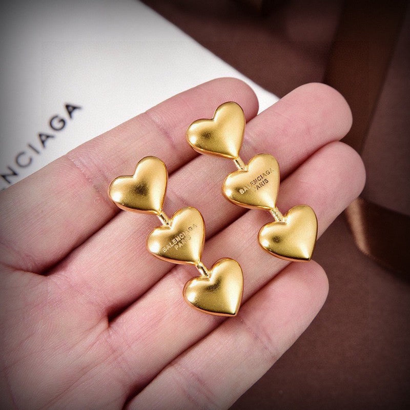 BB Three Heart Gold Earrings