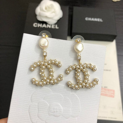 CC Pave Pearl Pendant Earrings
