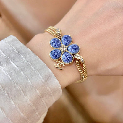 CC Vintage Blue Flower Gold Chain Bracelet