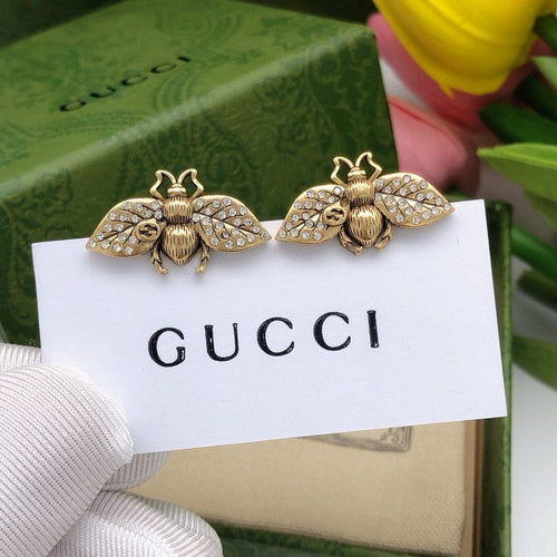 GG Pave Diamond Bee Earrings