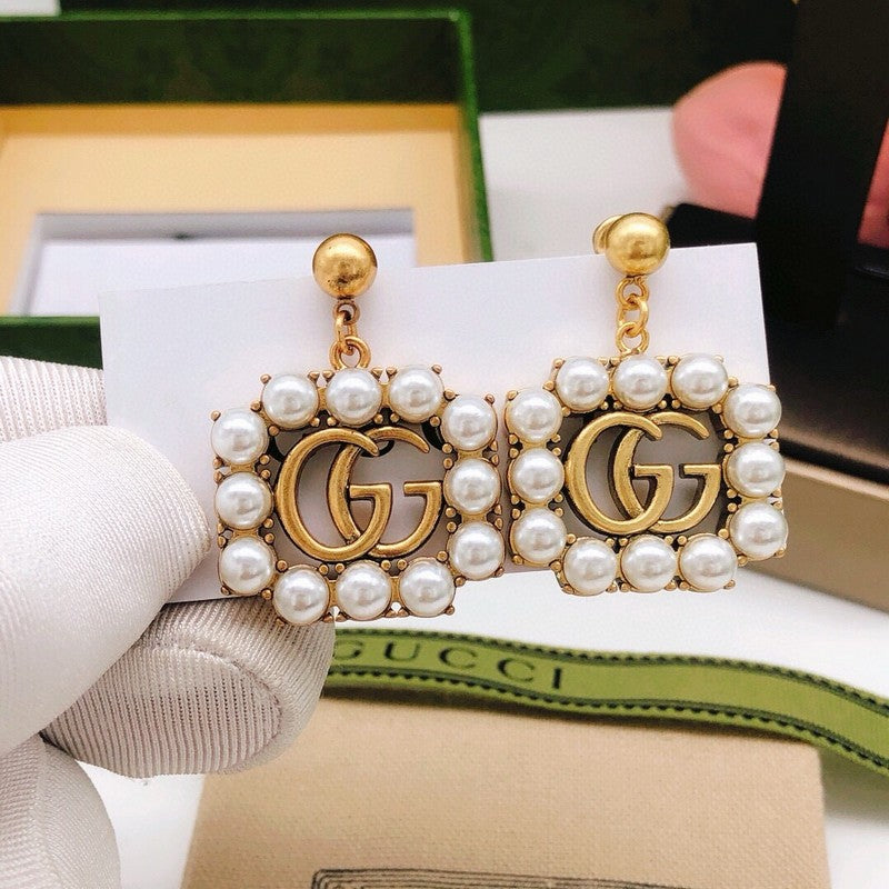 GG Pearl Drop Sqaure Earrings