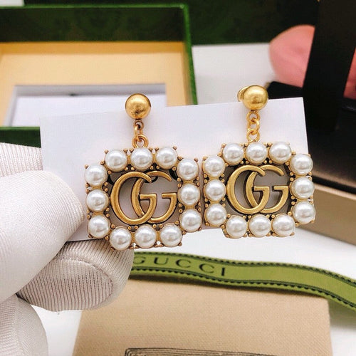 GG Pearl Drop Sqaure Earrings