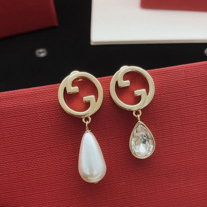 GG Pearl & Crystal Drop Earrings