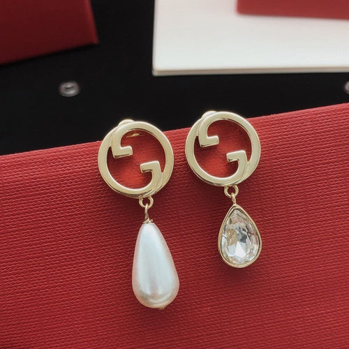 GG Pearl & Crystal Drop Earrings