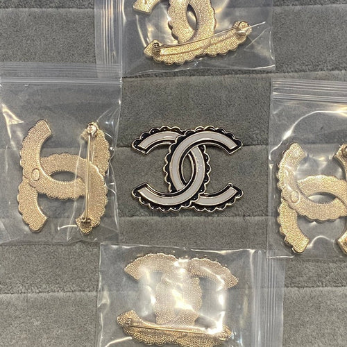 CC Black & White Gold Brooch