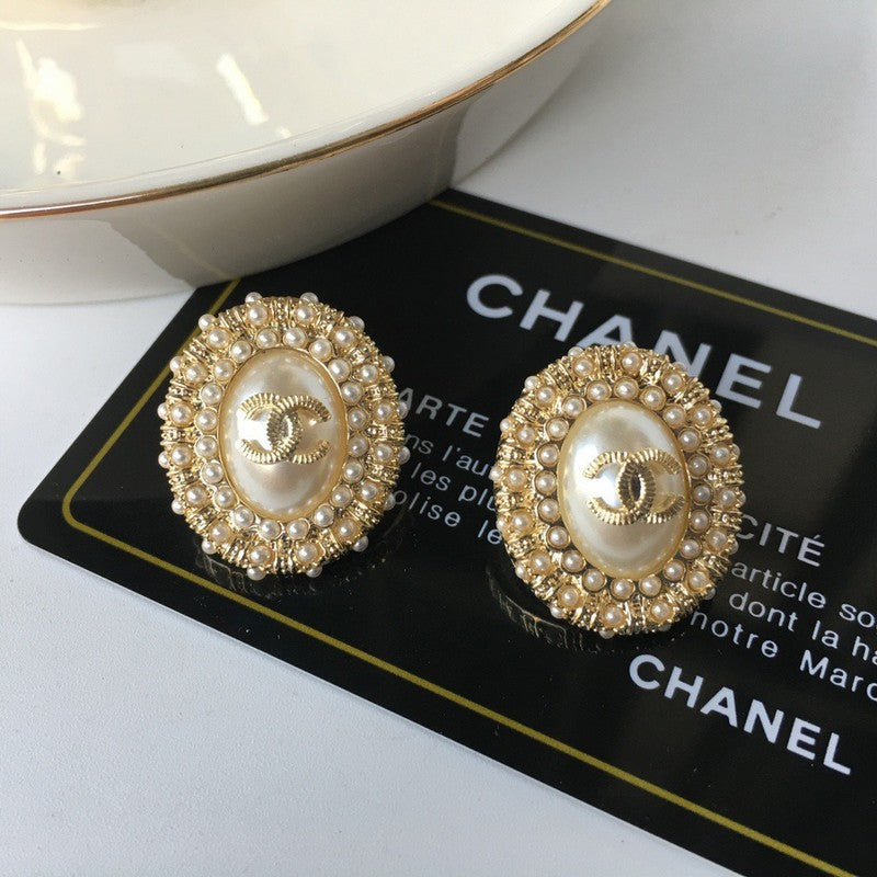 CC Pearl & Diamond Oval Earrings