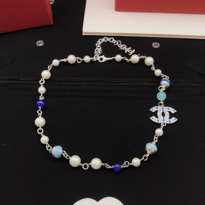 CC Blue & White Pearl Necklace