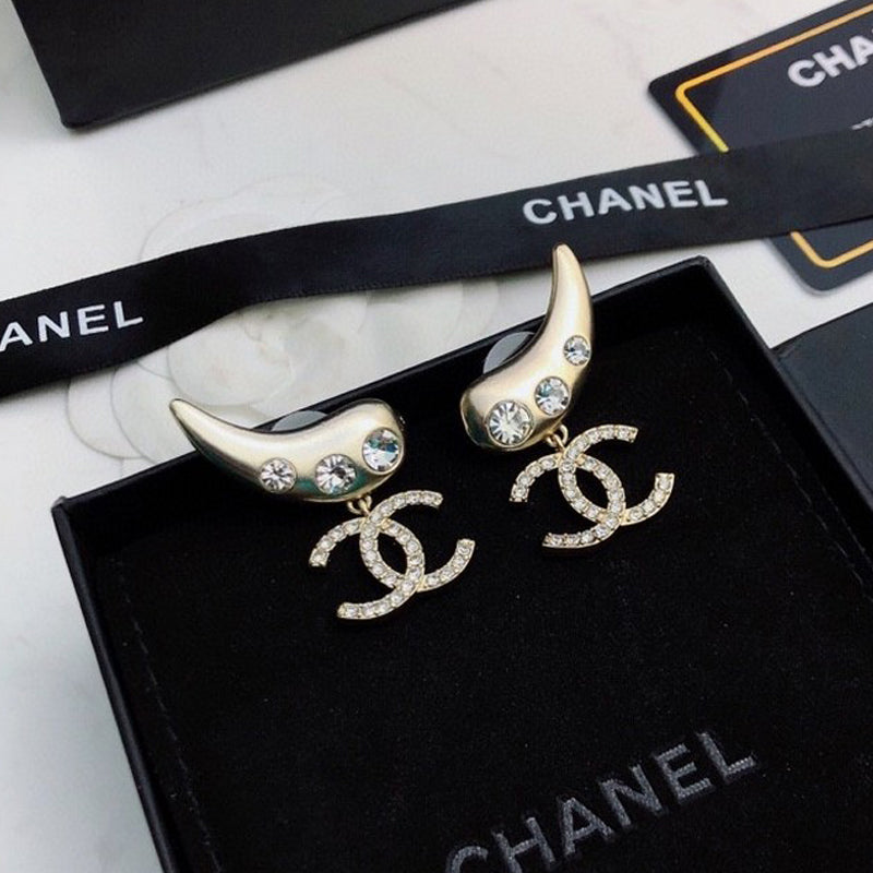 CC Feather Diamond Gold Earrings