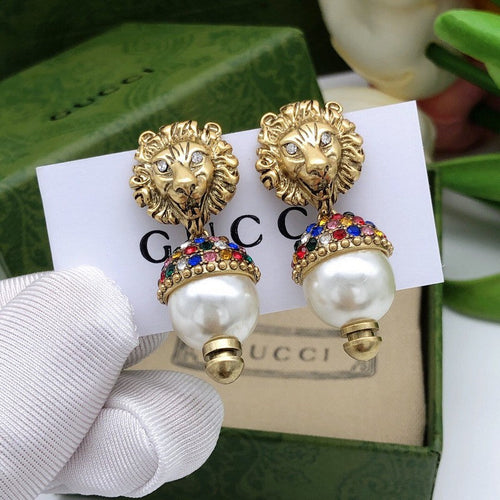 GG Lion Pearl Earrings