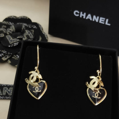 CC Black Heart Gold Earrings