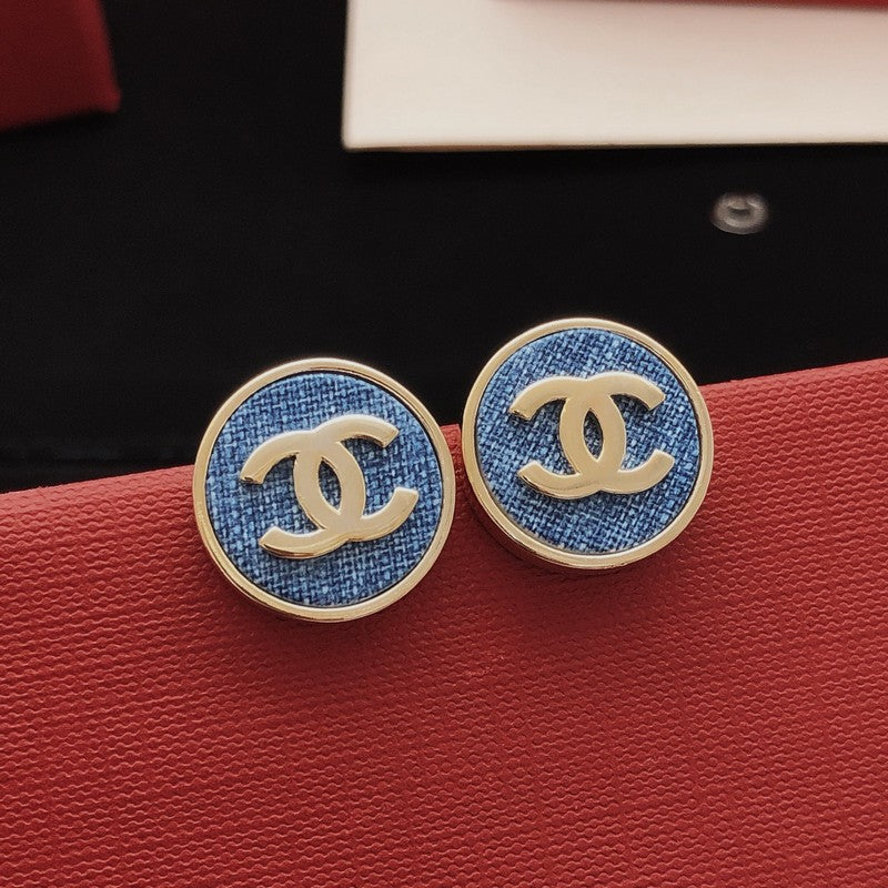 CC Blue Round Gold Earrings
