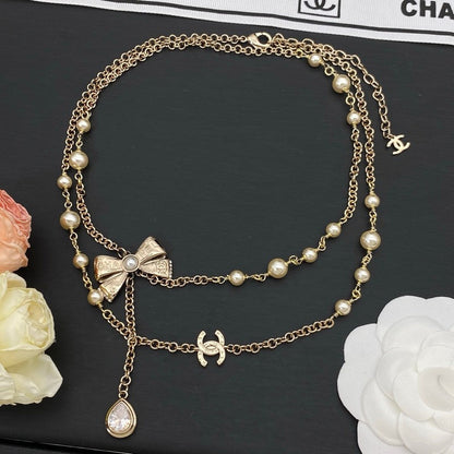 CC Bow Tie Diamond Long Necklace