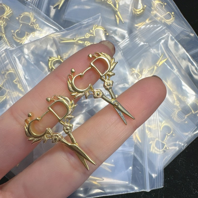 CD Scissors Gold Earrings