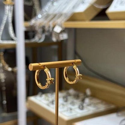 CE Pearl Circle Gold Earrings