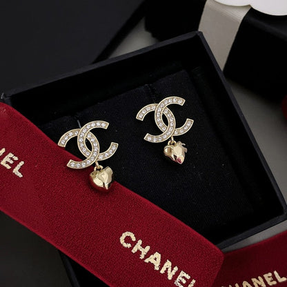 CC Diamond Heart Pendant Earrings