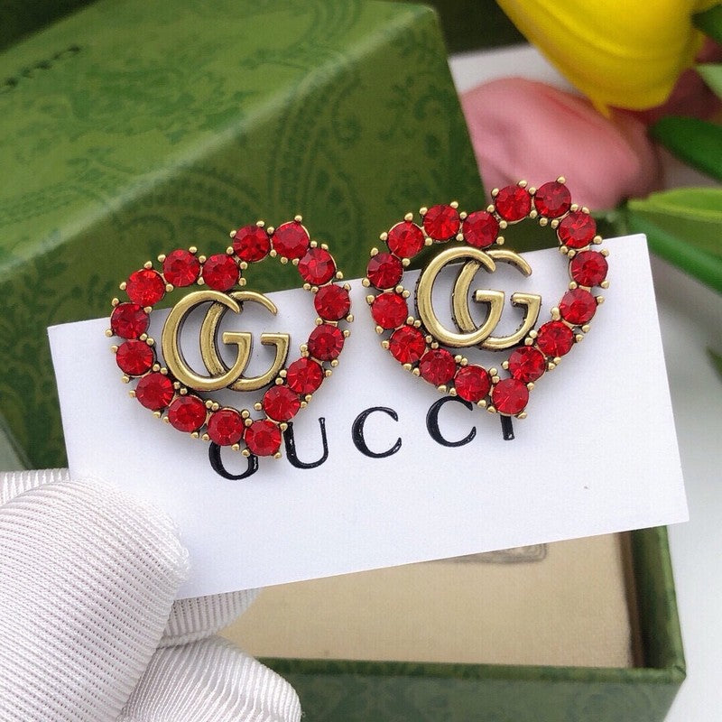 GG Red Crystal Heart Earrings