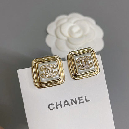 CC Pearl Gold Square Earrings