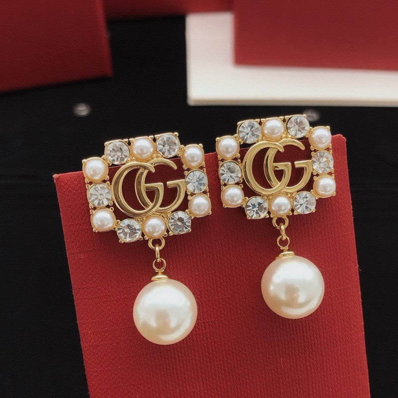 GG Crystal Pearl Drop Earrings