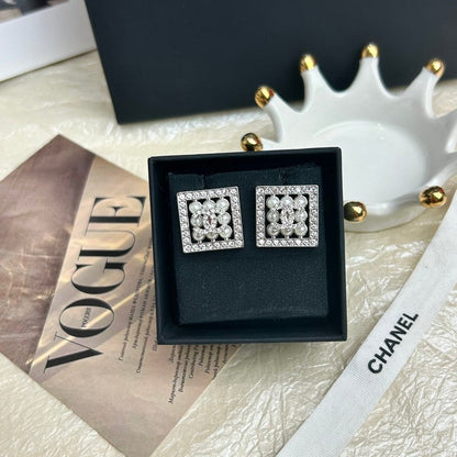 CC Diamond & Pearl Square Earrings