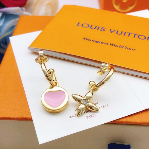 Louis Pink Heart Gold Earrings