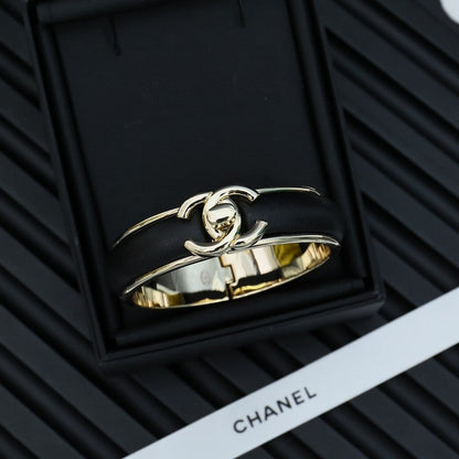 CC Black Leather Cuff Bracelet