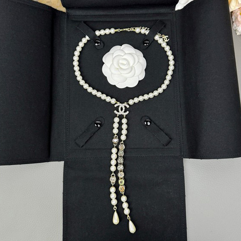 CC Long Tassel Pearl Necklace