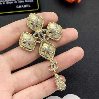 CC Diamond Shape Drop Brooch