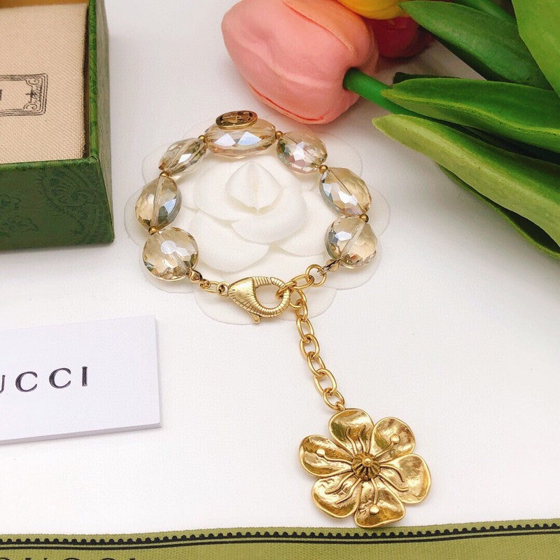 GG Crystal Flower Pendant Bracelet