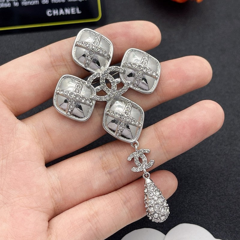 CC Diamond Shape Drop Brooch