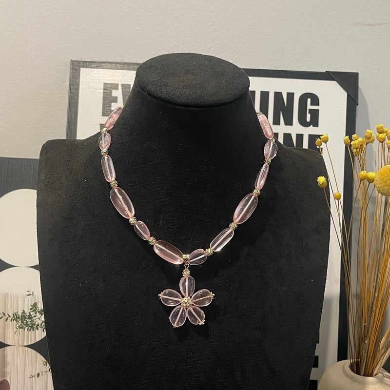 CC 26C Pink Crystal Flower Necklace