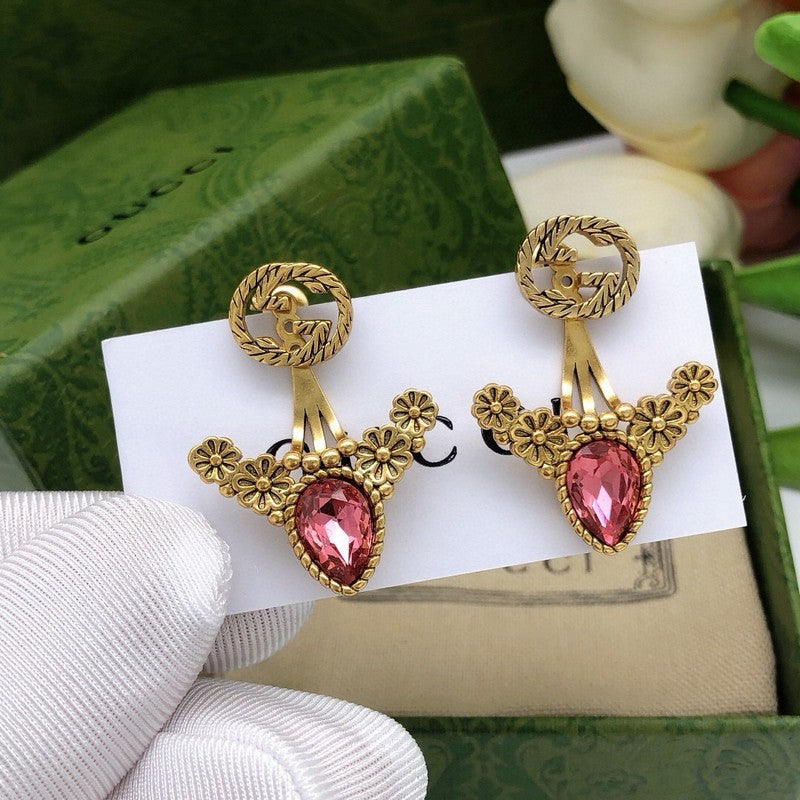 GG Pink Crystal Gold Earrings