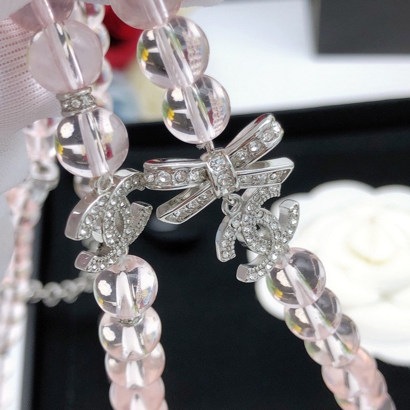 CC Pink Crystal Long Necklace