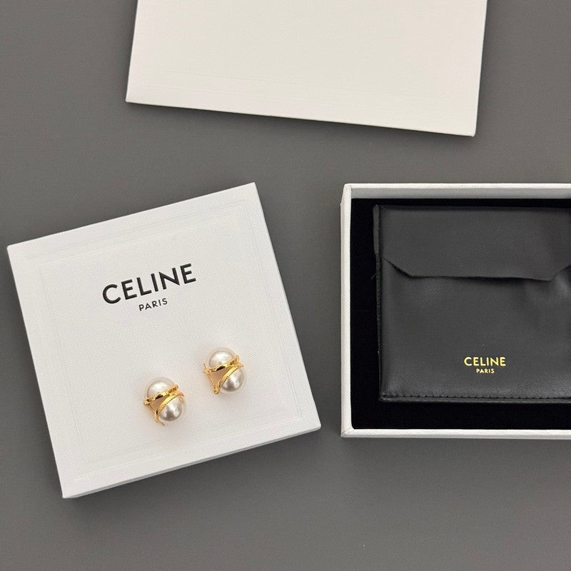 CE Half Pearl & Gold Earrings