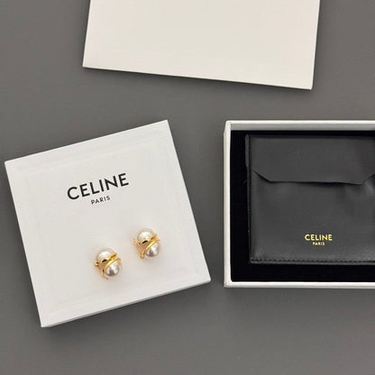 CE Half Pearl & Gold Earrings
