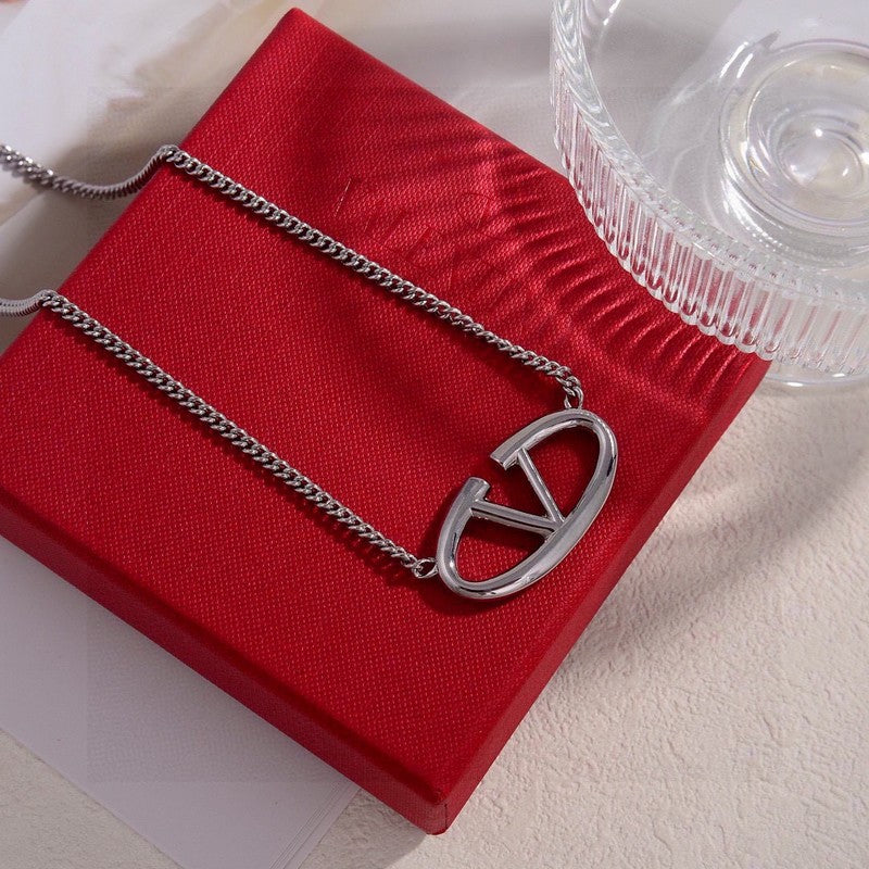 VLogo White Gold Necklace