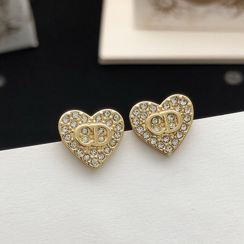 CD Diamond Heart Gold Earrings