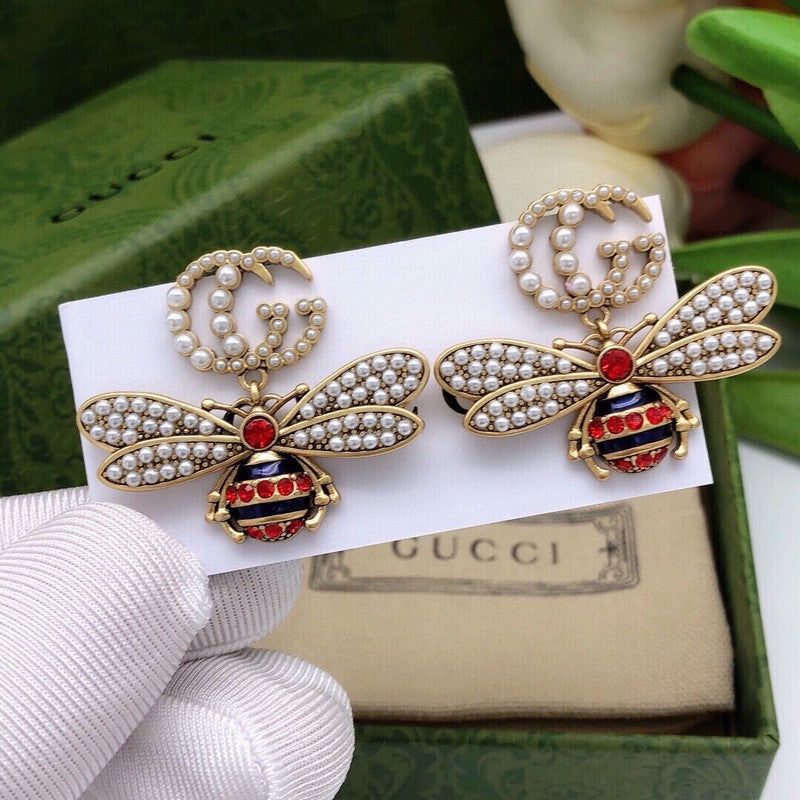 GG Red Bee Diamond Earrings