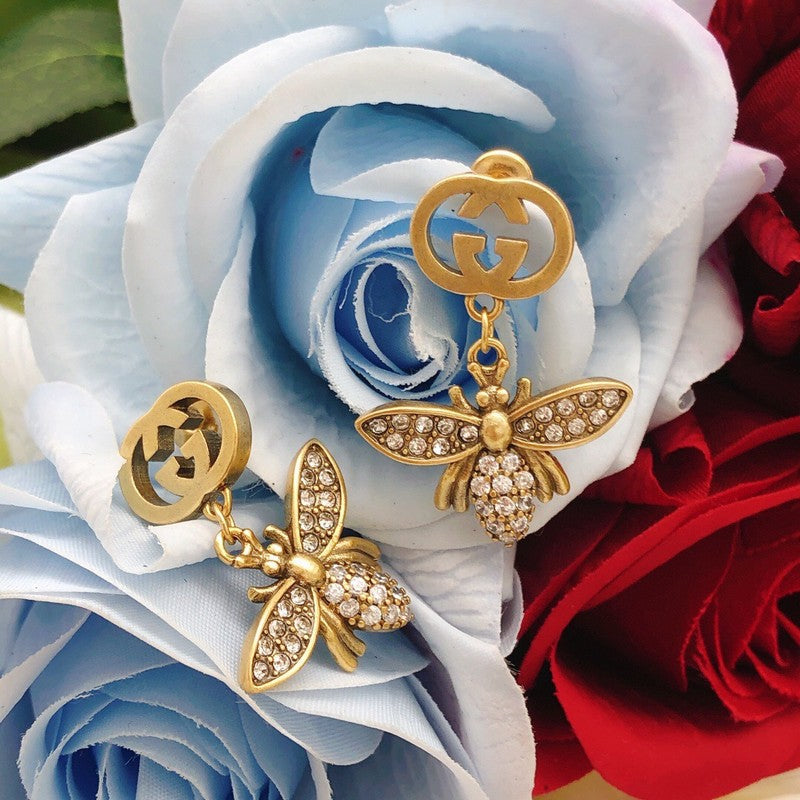 GG Diamond Bee Drop Earrings
