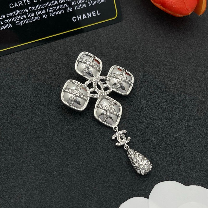 CC Diamond Shape Drop Brooch