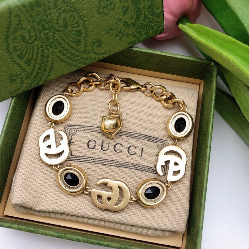 GG Interlocking G Black Crystal Bracelet