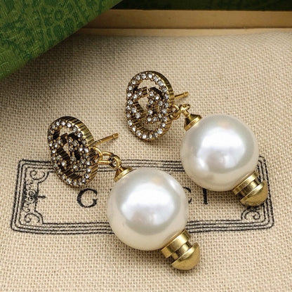 GG Diamond Pearl Drop Earrings