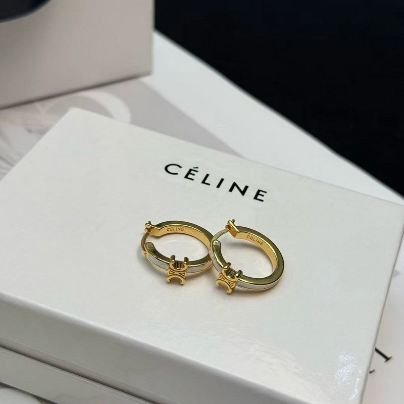 CE Pearl Circle Gold Earrings