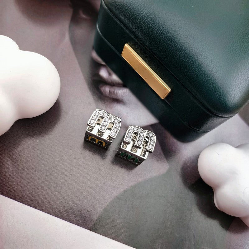 Miu Green & Yellow Cube Earrings