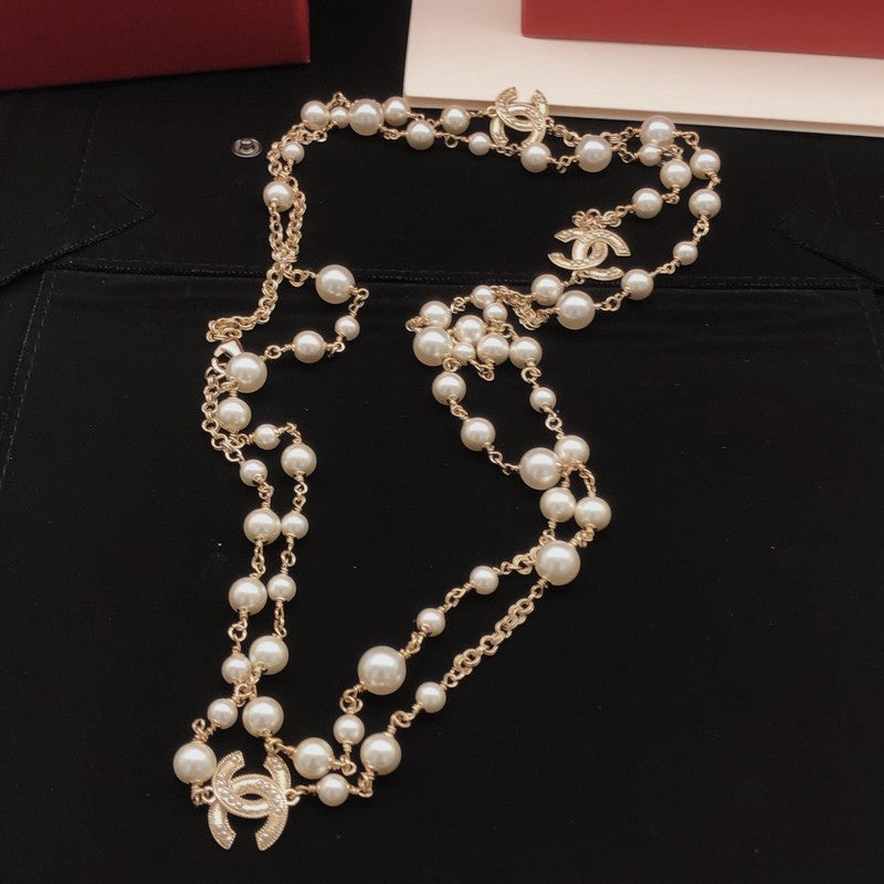 CC Faux Pearl Long Necklace